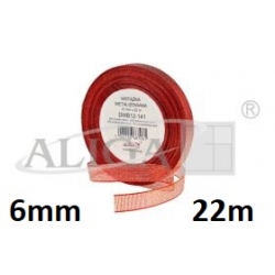 Wstążka metalizowana czerwona 6mm/ 22m / DWB06-141  / wstążka czerwona metaliczna 6mm / brokatowa